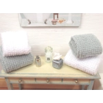 Dolls House Towels 4 Grey White with Tissue Box Bath Salts and Ornament Bottle 1:12th Scale Bathroom