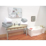 Dolls House Towels 4 Grey White with Tissue Box Bath Salts and Ornament Bottle 1:12th Scale Bathroom