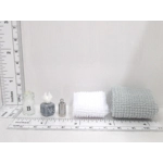 Dolls House Towels 4 Grey White with Tissue Box Bath Salts and Ornament Bottle 1:12th Scale Bathroom