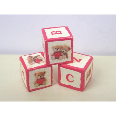 Dolls House Toy Letter Blocks Teddy Bears Set of 3 Red Nursery Miniature 1:12 Scale
