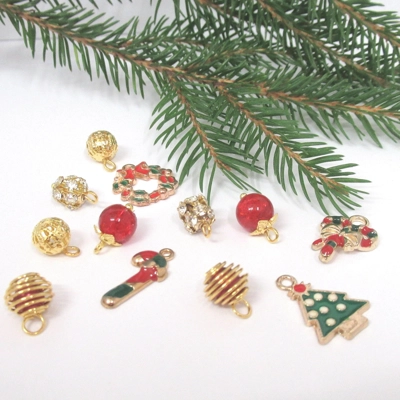 Dolls House Christmas Tree Decorations 12 Red and Gold Miniature Baubles and Trinkets 1:12th Scale