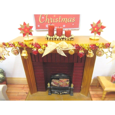 Dolls House Christmas Garland Red Gold Miniature Fireplace Decoration 1:12 Scale