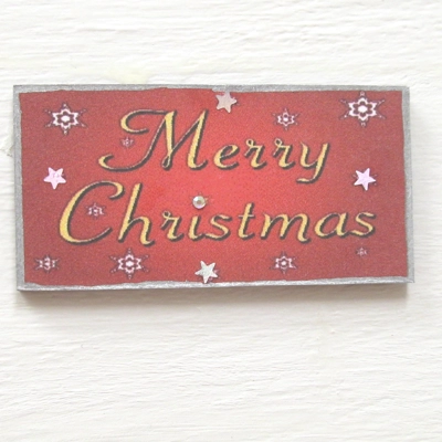Dolls House Merry Christmas Sign 1:12th Scale Red and Silver Decoration Miniature