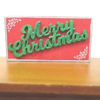 Dolls House Merry Christmas Sign Red Green and Silver 1:12th Scale Miniature Decoration
