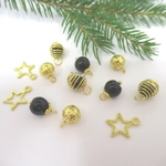 Dolls House Christmas Tree Decorations 12 Black Gold Miniature Baubles and Stars 1:12th Scale