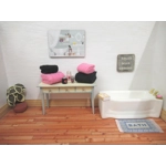 Dolls House Towels 4 Pink & Black with Miniature Bath Salts and Ornament Jars 1:12th Scale