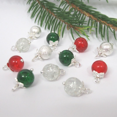 Dolls House Christmas Tree Decorations 12 Red Green Silver Miniature Baubles 1:12th Scale