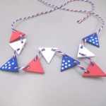Dolls House 4th July Bunting Pennant 9 Wood Flags Red Blue White Garland Banner Miniature Decoration