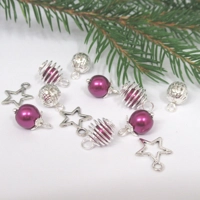 Dolls House Christmas Tree Decorations 12 Purple Silver Miniature Baubles and Stars 1:12th Scale