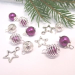 Dolls House Christmas Tree Decorations 12 Purple Silver Miniature Baubles and Stars 1:12th Scale