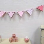 Dolls House Bunting 9 Pink Flags Nursery or Girls Bedroom Miniature Decor 1:12 Scale