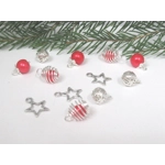 Dolls House Christmas Tree Decorations 12 Red Silver Miniature Baubles and Stars 1:12th Scale