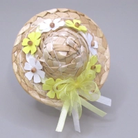 Dolls House Straw Hat Yellow & White Flowers and Ribbon with a Yellow Organza Bow 1:12 Scale