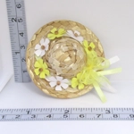 Dolls House Straw Hat Yellow & White Flowers and Ribbon with a Yellow Organza Bow 1:12 Scale
