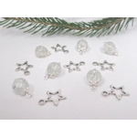Dolls House Christmas Tree Decorations 12 Miniature Baubles and Stars Silver Colour 1:12th Scale