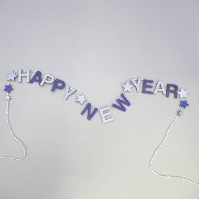 Dolls House Happy New Year Garland Purple and Silver 1:12 Scale Miniature Decoration