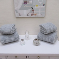 Dolls House Towels Grey with Matching Bath Salts and Ornament Jars 1:12th Scale Bathroom Miniatures