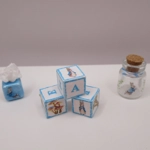 Dolls House Toy Letter Blocks Peter Rabbit Set of 3 Miniature Blue White Nursery Playroom 1:12 Scale
