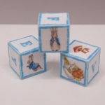 Dolls House Toy Letter Blocks Peter Rabbit Set of 3 Miniature Blue White Nursery Playroom 1:12 Scale