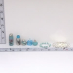 Dolls House Perfume Bottles Blue Silver with Necklace & Tray Miniature Accessories 1:12th Scale