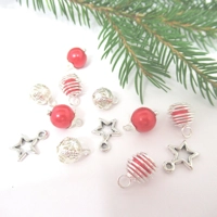 Dolls House Christmas Tree Decorations 12 Red Silver Miniature Baubles and Stars 1:12th Scale