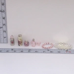 Dolls House Perfume Bottles Pink Silver with Necklace and Tray Miniature Accessories 1:12 Scale