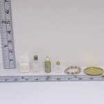 Dolls House Miniature Perfume Bottles Gold and White with Necklace Tray & Tissue Box 1:12 Scale