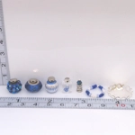 Dolls House Perfume Bottles Blue Silver with Necklace and Tray Miniature Accessories 1:12th Scale