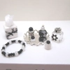 Dolls House Perfume Bottles and Jars Black Silver with Mini Necklace Tissue Box and Tray 1:12 Scale
