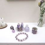 Dolls House Perfume Bottles Purple Silver with Necklace and Tray Miniature Accessories 1:12 Scale