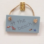 Dolls House Sign At the Beach Blue Miniature Hanging Wooden Notice 1:12th Scale Decor