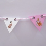 Dolls House Nursery Bunting Peter Rabbit 8 Miniature Pink Wood Flags 1:12 Scale