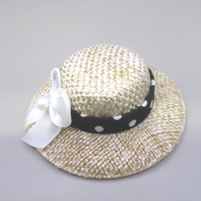 Dolls House Hat with Black & White Ribbon and Satin Bow Miniature Clothes 1:12 Scale