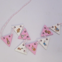 Dolls House Nursery Bunting Peter Rabbit 8 Miniature Pink Wood Flags 1:12 Scale