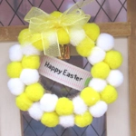 Dolls House Wreath Happy Easter Yellow and White PomPom Miniature Decoration 1:12th Scale