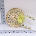 Dolls House Straw Hat with Yellow and Grey Ribbon and Organza Bow Mini Clothes Accessory 1:12 Scale