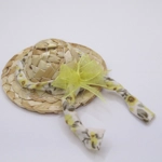 Dolls House Straw Hat with Yellow and Grey Ribbon and Organza Bow Mini Clothes Accessory 1:12 Scale