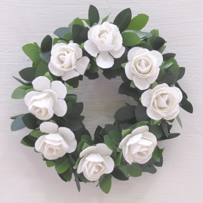 Dolls House Wreath White Roses Miniature Door Decoration 1:12 Scale