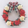 Dolls House Christmas Wreath Miniature Red and Cream Roses with a Tartan Bow 1:12 Scale