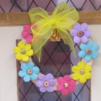 Dolls House Wreath with Miniature Flowers and Yellow Bow 1:12th Scale