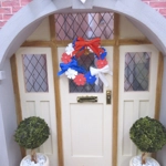 Dolls House Wreath Red White Blue Flowers and Bows 4th July Miniature Door Decoration 1:12 Scale