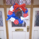 Dolls House Wreath Red White Blue Flowers and Bows 4th July Miniature Door Decoration 1:12 Scale