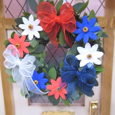 Dolls House Wreath Red White and Blue Miniature 4th July Door Decoration 1:12 Scale
