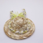 Dolls House Straw Hat with Yellow and Grey Ribbon and Organza Bow Mini Clothes Accessory 1:12 Scale