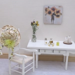 Dolls House Straw Hat with Yellow and Grey Ribbon and Organza Bow Mini Clothes Accessory 1:12 Scale