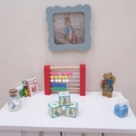 Dolls House Toy Letter Blocks Peter Rabbit Set of 3 Cream Blue Nursery Playroom 1:12 Scale