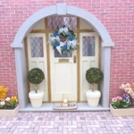 Dolls House Wreath Blue Flowers and White Bows 1:12th Scale Miniature Door Decoration