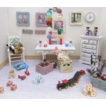 Dolls House Toy Letter Blocks Peter Rabbit Set of 3 Cream Blue Nursery Playroom 1:12 Scale