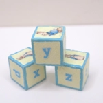 Dolls House Toy Letter Blocks Peter Rabbit Set of 3 Cream Blue Nursery Playroom 1:12 Scale