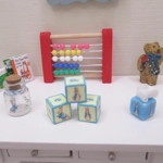 Dolls House Toy Letter Blocks Peter Rabbit Set of 3 Cream Blue Nursery Playroom 1:12 Scale